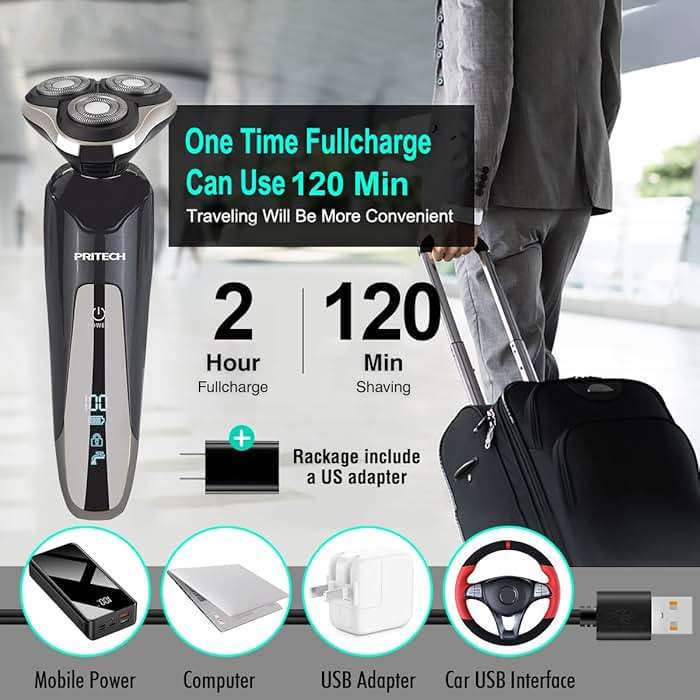Electric Razor for Men - Rechargeable Electric Shaver for Men, Waterproof Wet Dry Cordless Razor with Nose Hair Trimmer and Sideburns Trimmer - Image 6