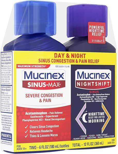 Mucinex Maximum Strength Sinus-Max Severe Congestion & Pain + Nightshift Sinus Liquid, Cold and Flu Medicine for Adults, Over-the-Counter Medication for Multi-Symptom Relief, 2x6 Fl Oz - Image 15