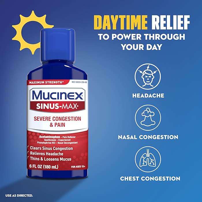 Mucinex Maximum Strength Sinus-Max Severe Congestion & Pain + Nightshift Sinus Liquid, Cold and Flu Medicine for Adults, Over-the-Counter Medication for Multi-Symptom Relief, 2x6 Fl Oz - Image 4