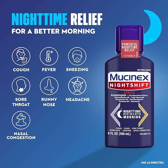 Mucinex Maximum Strength Sinus-Max Severe Congestion & Pain + Nightshift Sinus Liquid, Cold and Flu Medicine for Adults, Over-the-Counter Medication for Multi-Symptom Relief, 2x6 Fl Oz - Image 5