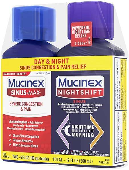 Mucinex Maximum Strength Sinus-Max Severe Congestion & Pain + Nightshift Sinus Liquid, Cold and Flu Medicine for Adults, Over-the-Counter Medication for Multi-Symptom Relief, 2x6 Fl Oz - Image 10