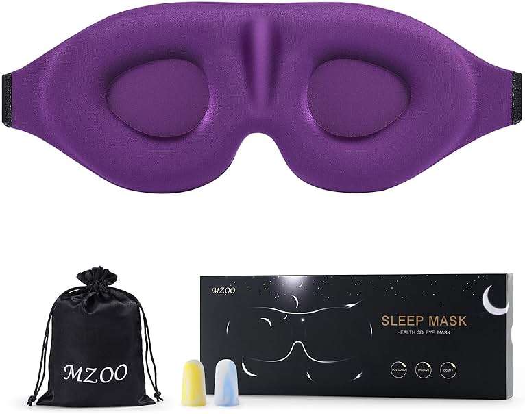 MZOO Luxury Sleep Eye Mask for Side Sleeper Men Women, Zero Eye Pressure 3D Sleeping Mask, Light Blocking Patented Design Night Blindfold, Soft Eye Shade Cover for Travel, Purple - Image 1