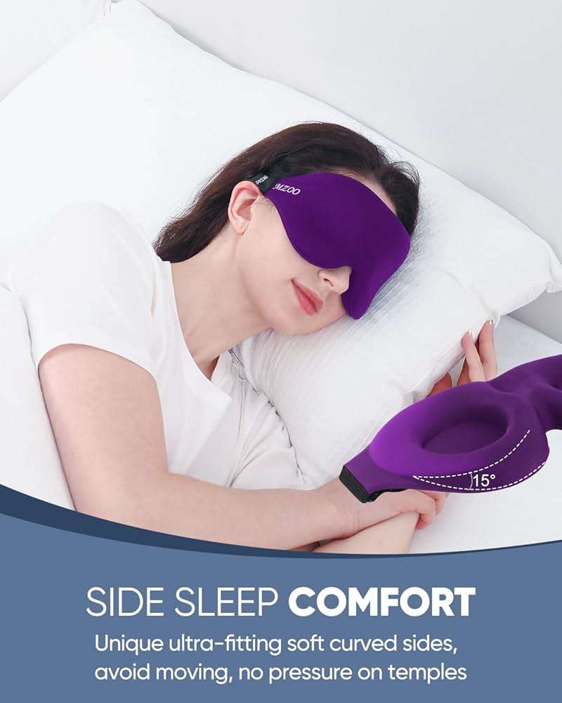 MZOO Luxury Sleep Eye Mask for Side Sleeper Men Women, Zero Eye Pressure 3D Sleeping Mask, Light Blocking Patented Design Night Blindfold, Soft Eye Shade Cover for Travel, Purple - Image 3