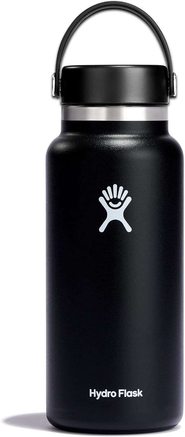 Hydro Flask Water Bottle - Insulated Stainless Steel - Wide Mouth Flex Lid, Non Spill, Leakproof and Refillable in 32 Oz Black - Image 1