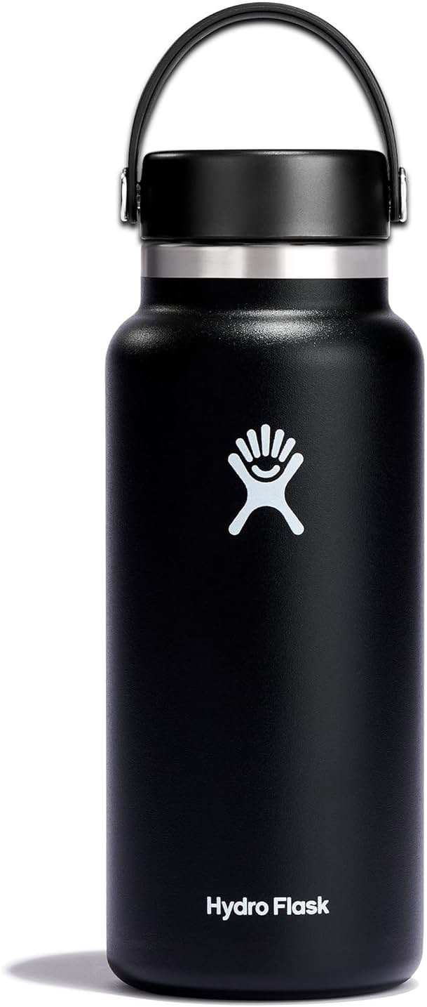Hydro Flask Water Bottle - Insulated Stainless Steel - Wide Mouth Flex Lid, Non Spill, Leakproof and Refillable in 32 Oz Black - Product Image