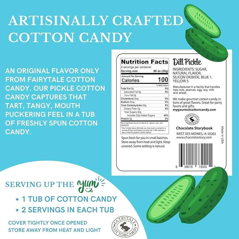 CHOCOLATE STORYBOOK Gourmet Flavored Cotton Candy – Unique Idea for Holidays, Birthdays, Gag Gifts, Party Favors (Pickle, 1.75 oz, 1-Pack) - Image 2