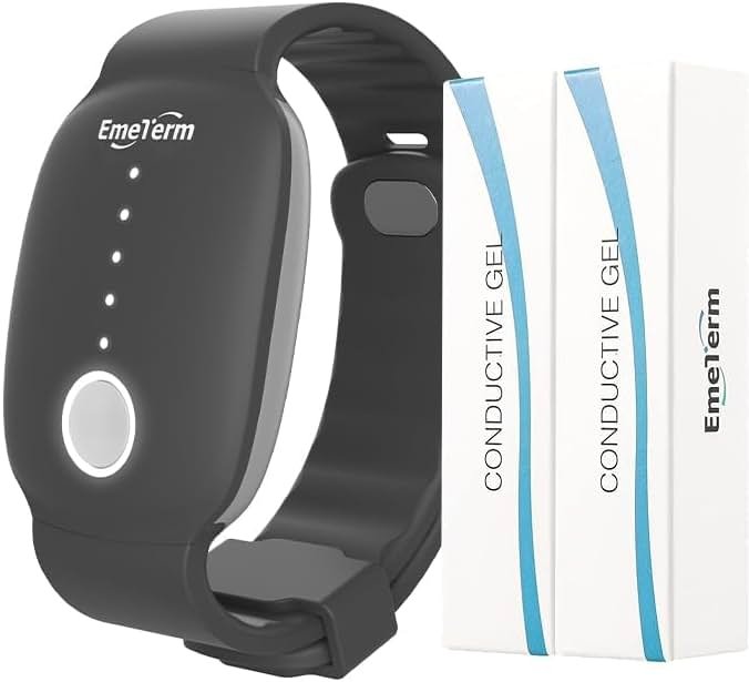 EmeTerm Fashion Anti-Nausea Wristband Relieve Morning Motion Travel Sickness Rechargeable Drug Free Bands without Side Effects - Extra 2pack Conductive Gel (Black - Extra 2pack Conductive Gel) - Product Image