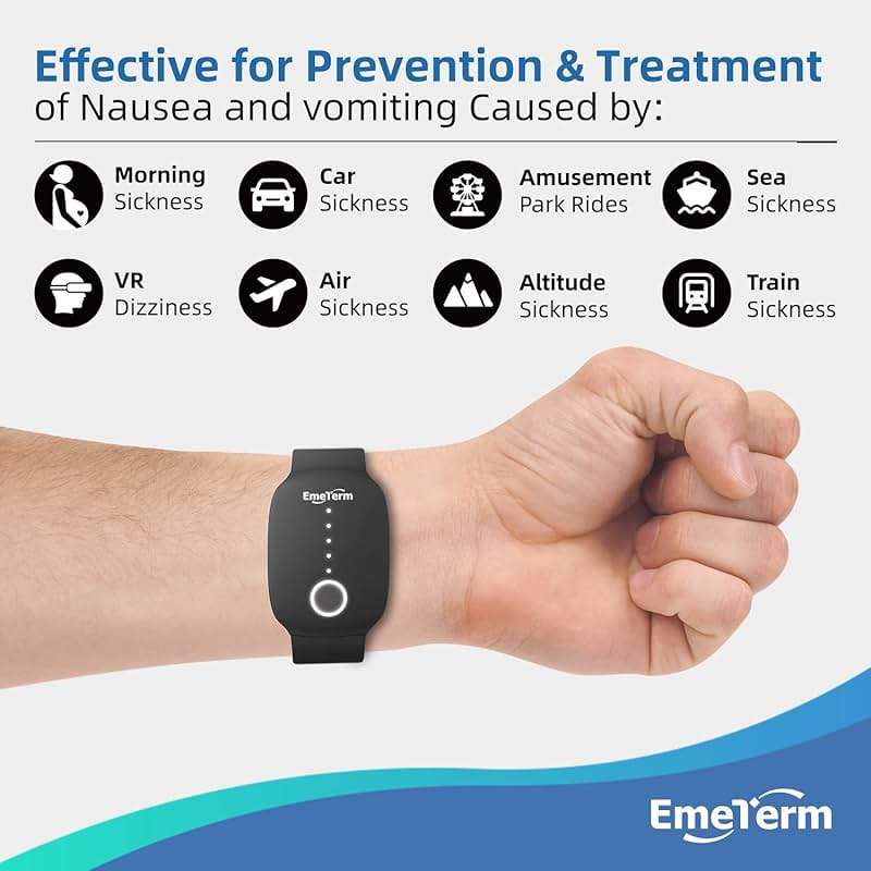 EmeTerm Fashion Anti-Nausea Wristband Relieve Morning Motion Travel Sickness Rechargeable Drug Free Bands without Side Effects - Extra 2pack Conductive Gel (Black - Extra 2pack Conductive Gel) - Image 2