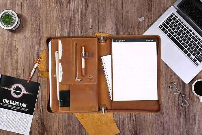 Gavarnie Genuine Leather Business Portfolio Padfolio Folder with Zipper for Men, Men's Leather Padfolio Folder for 13" Laptop, Business Portfolio for Letter Size Notepad, Graduation Gift,Brown - Image 2