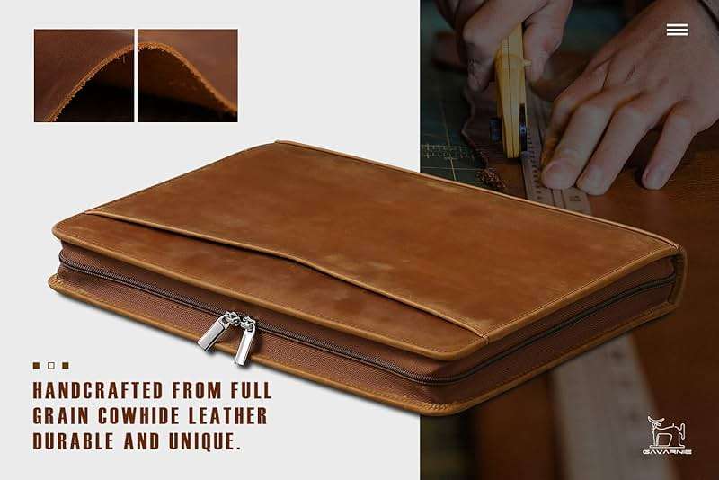Gavarnie Genuine Leather Business Portfolio Padfolio Folder with Zipper for Men, Men's Leather Padfolio Folder for 13" Laptop, Business Portfolio for Letter Size Notepad, Graduation Gift,Brown - Image 3