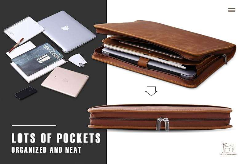 Gavarnie Genuine Leather Business Portfolio Padfolio Folder with Zipper for Men, Men's Leather Padfolio Folder for 13" Laptop, Business Portfolio for Letter Size Notepad, Graduation Gift,Brown - Image 4