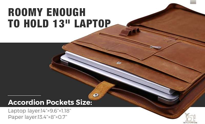 Gavarnie Genuine Leather Business Portfolio Padfolio Folder with Zipper for Men, Men's Leather Padfolio Folder for 13" Laptop, Business Portfolio for Letter Size Notepad, Graduation Gift,Brown - Image 5