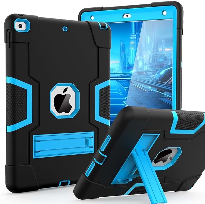 Cantis Case for iPad 9th/8th/7th Generation, iPad 10.2 inch 2021/2020/2019, Slim Heavy Duty Shockproof Rugged Protective Case with Built-in Stand for Kids, 3 Layer Protective Cover, Black+Blue | Slim - Product Image