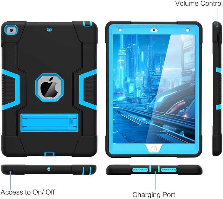 Cantis Case for iPad 9th/8th/7th Generation, iPad 10.2 inch 2021/2020/2019, Slim Heavy Duty Shockproof Rugged Protective Case with Built-in Stand for Kids, 3 Layer Protective Cover, Black+Blue | Slim - Image 7