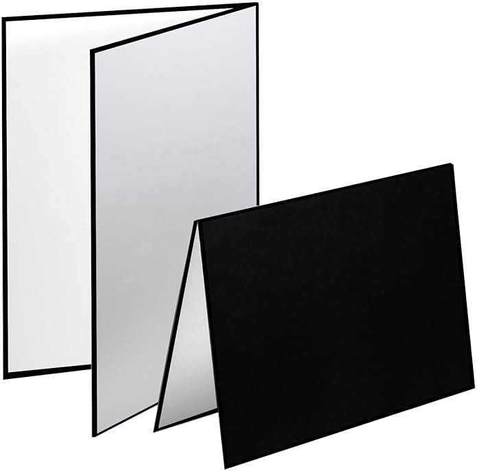 Meking 3 in 1 Photography Reflector Cardboard, 17 x 12 inches Folding Light Diffuser Board for Still Life, Product and Food Photo Shooting - Black, Silver and White, 2 Packs - Product Image
