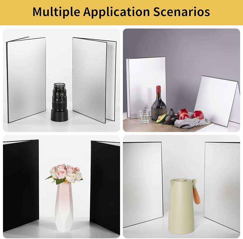 Meking 3 in 1 Photography Reflector Cardboard, 17 x 12 inches Folding Light Diffuser Board for Still Life, Product and Food Photo Shooting - Black, Silver and White, 2 Packs - Image 2
