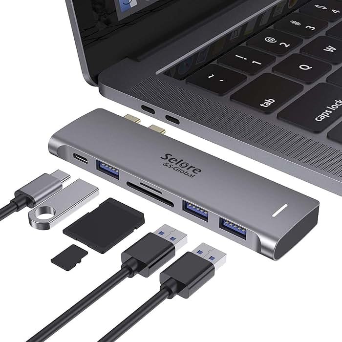 USB C Adapter for MacBook Pro/Air M1 M2 M3 2021 2020 2019 13" 15" 16", 6 in 1 USB-C Hub MacBook Pro Accessories with 3 USB 3.0 Ports,USB C to SD/TF Card Reader and 100W Thunderbolt 3 PD Port - Product Image