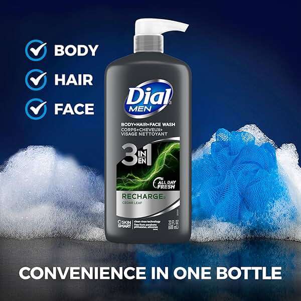 Dial Men 3in1 Body, Hair and Face Wash, Recharge, 69 fl oz (3-23 fl oz Bottles) - Image 4
