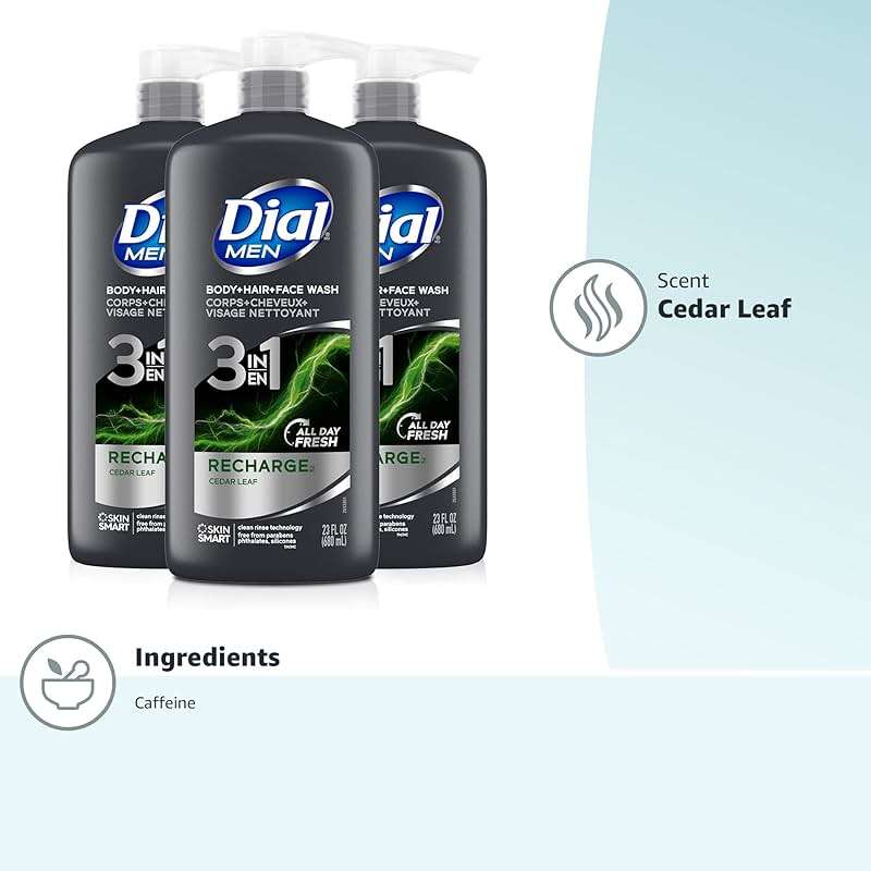Dial Men 3in1 Body, Hair and Face Wash, Recharge, 69 fl oz (3-23 fl oz Bottles) - Image 8
