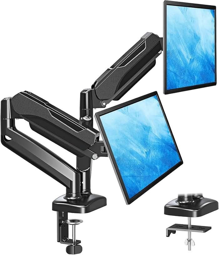 MOUNTUP Dual Monitor Stand for Desk, Monitor Arms for 2 Monitors 32 27 24 22 Inches, Height Adjustable Double Monitor Mount, VESA Mount with C-Clamp & Grommet Base, Holds 4.4-17.6lbs - Product Image