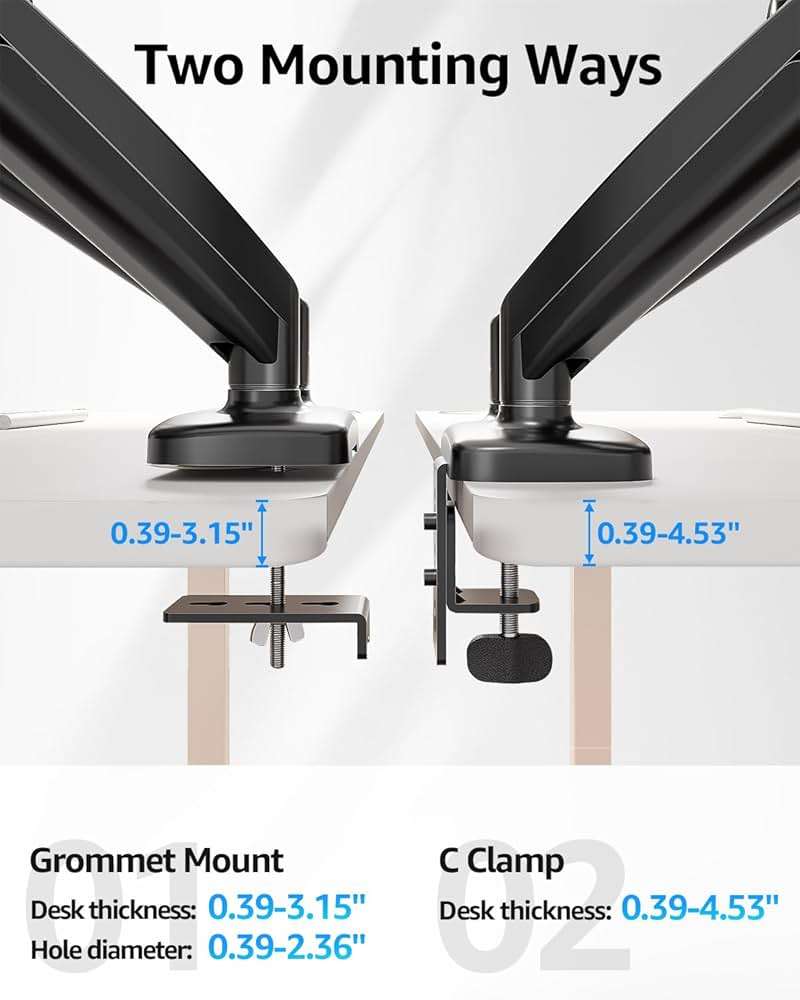 MOUNTUP Dual Monitor Stand for Desk, Monitor Arms for 2 Monitors 32 27 24 22 Inches, Height Adjustable Double Monitor Mount, VESA Mount with C-Clamp & Grommet Base, Holds 4.4-17.6lbs - Image 6