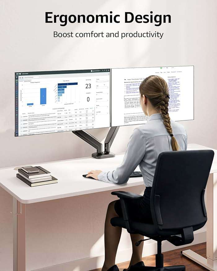 MOUNTUP Dual Monitor Stand for Desk, Monitor Arms for 2 Monitors 32 27 24 22 Inches, Height Adjustable Double Monitor Mount, VESA Mount with C-Clamp & Grommet Base, Holds 4.4-17.6lbs - Image 8