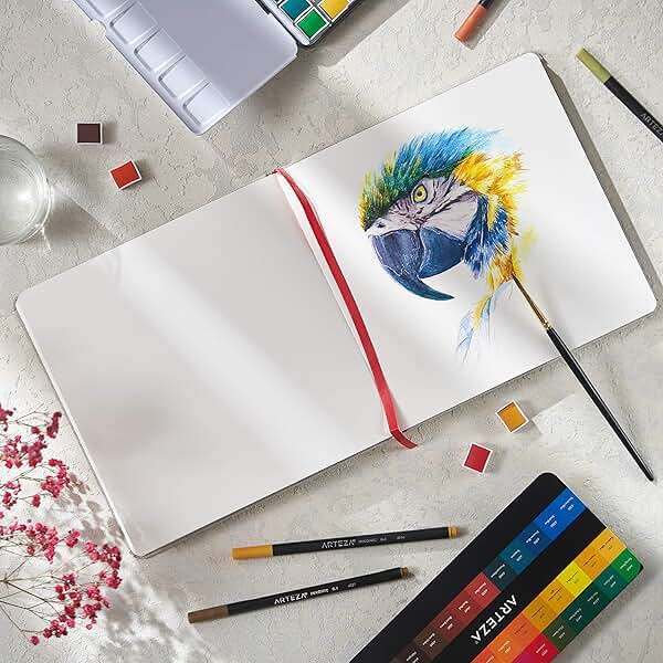 ARTEZA Watercolor Sketchbooks, Pack of 2, 8.25 x 8.25 Inches, 68 Pages Each, 110 lb / 230 GSM, Cold Press, Dual-Sided, Acid-Free Linen-Bound Hardcover Books for Watercolor and Mixed Media - Image 2