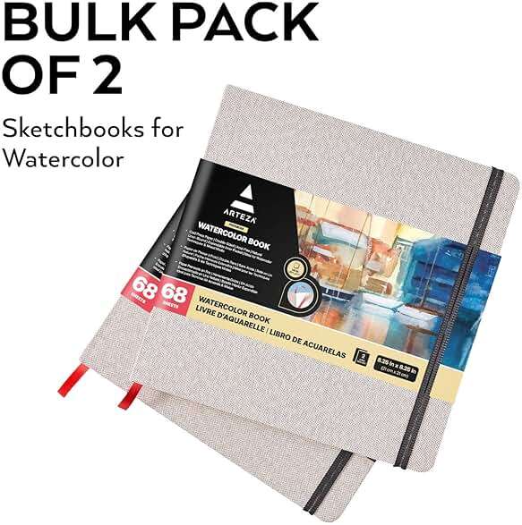ARTEZA Watercolor Sketchbooks, Pack of 2, 8.25 x 8.25 Inches, 68 Pages Each, 110 lb / 230 GSM, Cold Press, Dual-Sided, Acid-Free Linen-Bound Hardcover Books for Watercolor and Mixed Media - Image 6