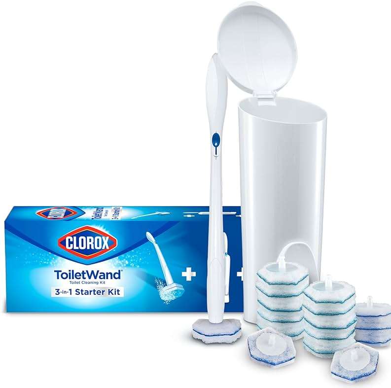 Clorox ToiletWand Disposable Toilet Cleaning System, Spring Cleaning Essential, ToiletWand, Storage Caddy, and 16 Disinfecting ToiletWand Scrubbing Pad Refills - Image 1