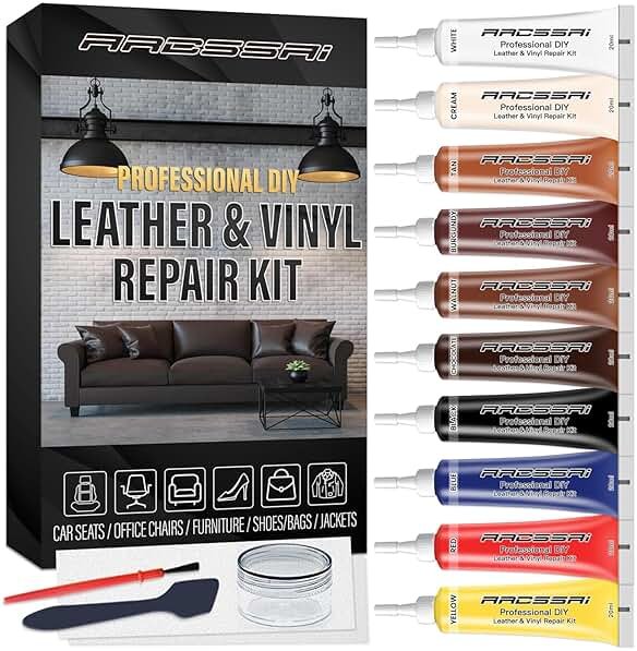 Leather Repair Kit for Furniture, Sofa, Jacket, Car Seats and Purse. Vinyl Repair Kit. Super Easy Instructions to Match Any Color, Restore Any Material, Bonded, Italian, Pleather, Genuine - Product Image