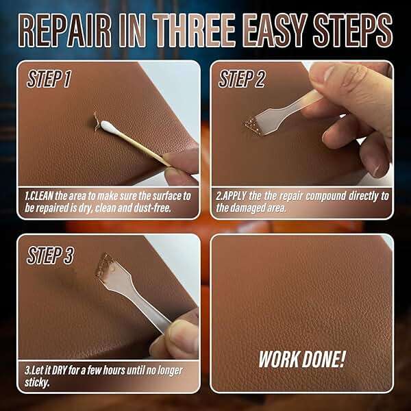Leather Repair Kit for Furniture, Sofa, Jacket, Car Seats and Purse. Vinyl Repair Kit. Super Easy Instructions to Match Any Color, Restore Any Material, Bonded, Italian, Pleather, Genuine - Image 4