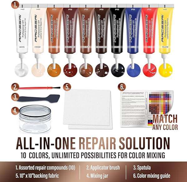 Leather Repair Kit for Furniture, Sofa, Jacket, Car Seats and Purse. Vinyl Repair Kit. Super Easy Instructions to Match Any Color, Restore Any Material, Bonded, Italian, Pleather, Genuine - Image 5