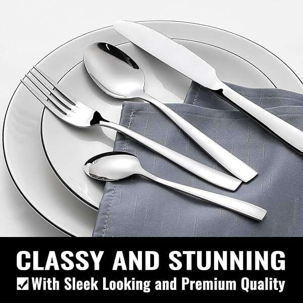 HIWARE 48-Piece Silverware Set with Steak Knives for 8, 18/8 Stainless Steel Flatware Cutlery Set For Home Kitchen Restaurant Hotel, Kitchen Utensils Set, Mirror Polished, Dishwasher Safe - Image 6
