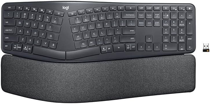 Logitech Ergo K860 Wireless Ergonomic Keyboard - Split Keyboard, Wrist Rest, Natural Typing, Stain-Resistant Fabric, Bluetooth and USB Connectivity, Compatible with Windows/Mac, Black - Product Image