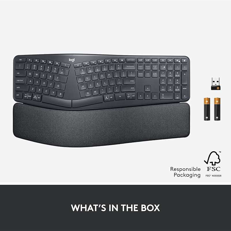 Logitech Ergo K860 Wireless Ergonomic Keyboard - Split Keyboard, Wrist Rest, Natural Typing, Stain-Resistant Fabric, Bluetooth and USB Connectivity, Compatible with Windows/Mac, Black - Image 11