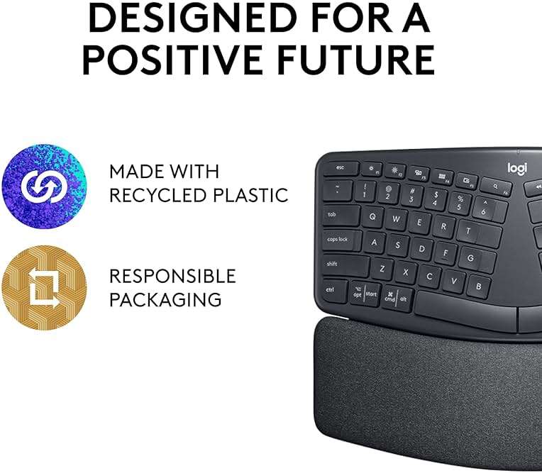 Logitech Ergo K860 Wireless Ergonomic Keyboard - Split Keyboard, Wrist Rest, Natural Typing, Stain-Resistant Fabric, Bluetooth and USB Connectivity, Compatible with Windows/Mac, Black - Image 12