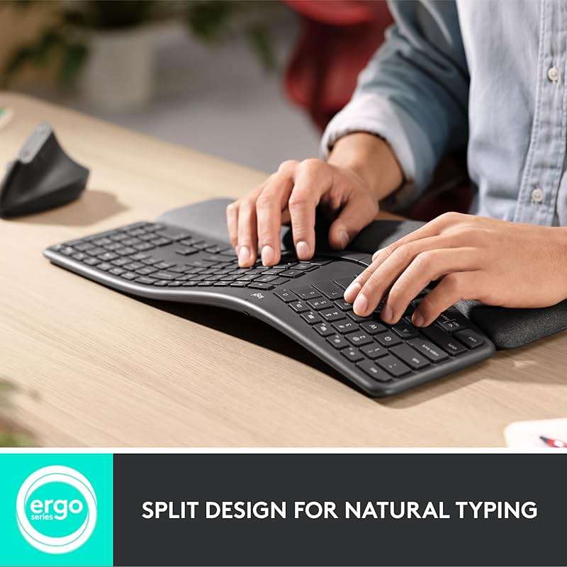 Logitech Ergo K860 Wireless Ergonomic Keyboard - Split Keyboard, Wrist Rest, Natural Typing, Stain-Resistant Fabric, Bluetooth and USB Connectivity, Compatible with Windows/Mac, Black - Image 3