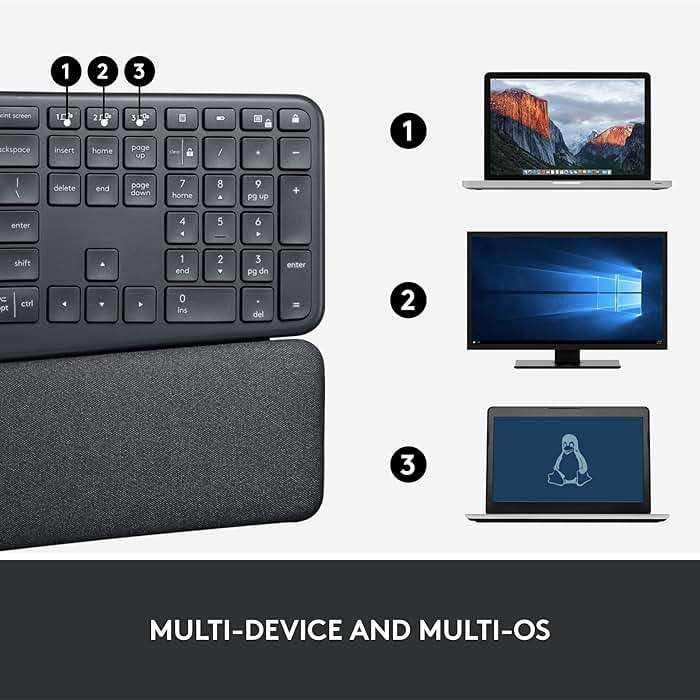 Logitech Ergo K860 Wireless Ergonomic Keyboard - Split Keyboard, Wrist Rest, Natural Typing, Stain-Resistant Fabric, Bluetooth and USB Connectivity, Compatible with Windows/Mac, Black - Image 9