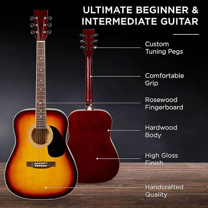 Best Choice Products 41in Full Size Beginner All Wood Acoustic Guitar Starter Set w/Gig Bag, Strap, Capo, Strings, Picks - Sunburst - Image 4