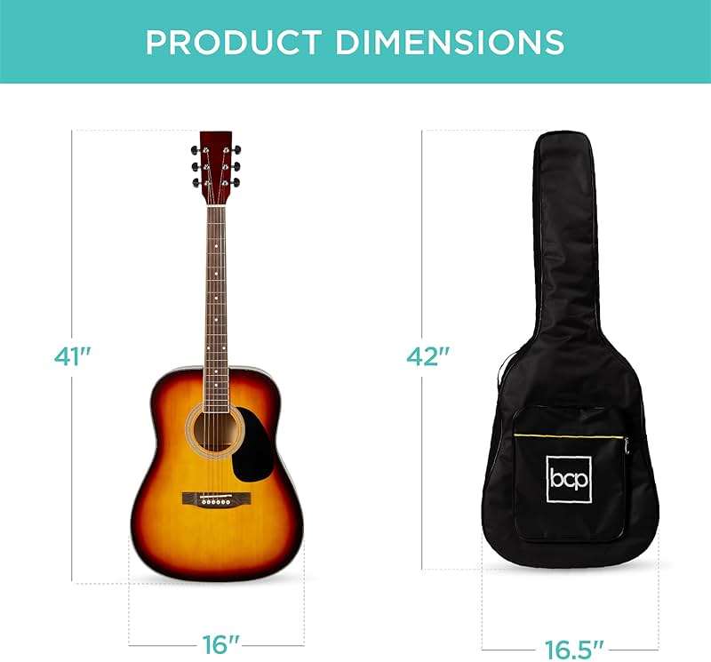 Best Choice Products 41in Full Size Beginner All Wood Acoustic Guitar Starter Set w/Gig Bag, Strap, Capo, Strings, Picks - Sunburst - Image 8