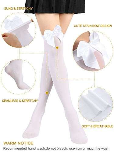 SATINIOR Knee High Socks with Bow White Stockings Black Stockings Women Thigh High Socks - Image 3