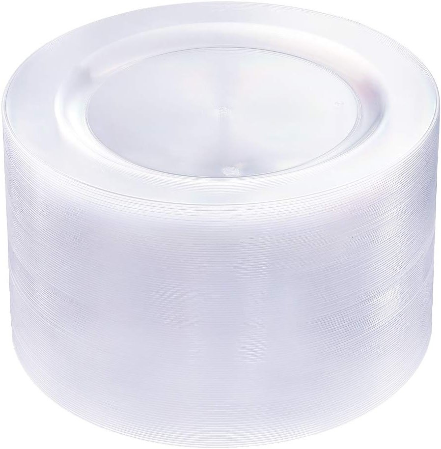 bUCLA 100Pieces Clear Plastic Plates -10.25inch Disposable Dinner Plates- Premium Weddings& Party Plates - Product Image