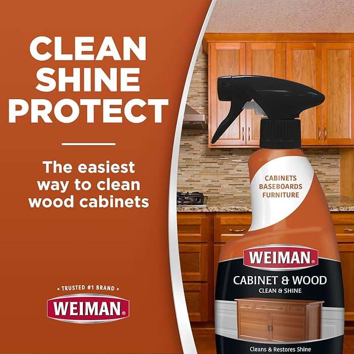 Weiman Cabinet & Wood Clean & Shine Spray - Furniture, Kitchen Cabinets, Baseboard & Trim, Fresh Almond Scent, Microfiber Cloth Included - Image 2