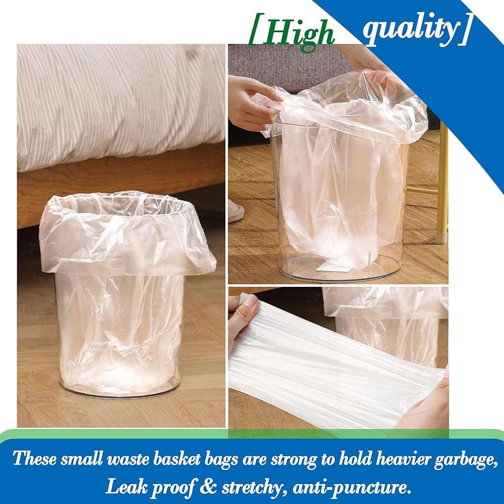 2.6 Gallon Clear trash can liners 300 counts,Small trash bags garbage Bags, Extra Strong 2.6 Gal garbage Bags, Fit 10 liters trash Bin, bathroom trash can liners for Home Office bedroom(clear 300) - Image 4