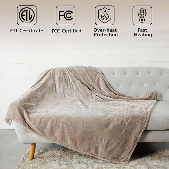 Tefici Heated Blanket Throw 50"x60", Ultra Soft 2-Layer Flannel Electric Blanket, for Home Office Sofa,3 Heat Settings, 4H Auto Off, ETL FCC Certified, Overheat Protection, Machine Washable, Camel - Image 3