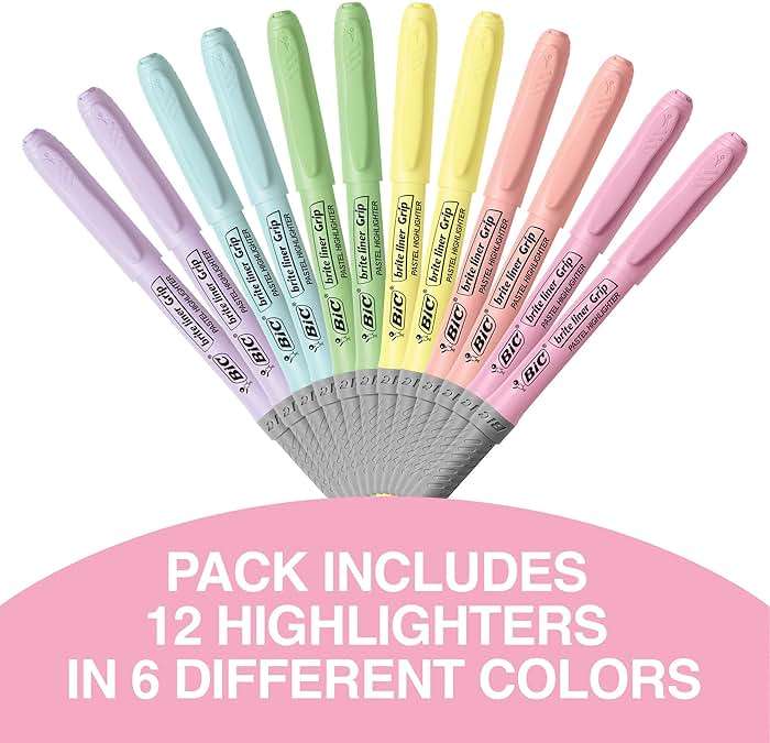 BIC Brite Liner Grip Pastel Highlighter Set, Chisel Tip, 12-Count Pack of Pastel Highlighters in Assorted Colors, Cute Highlighters for Bullet Journaling, Note Taking and More - Image 4