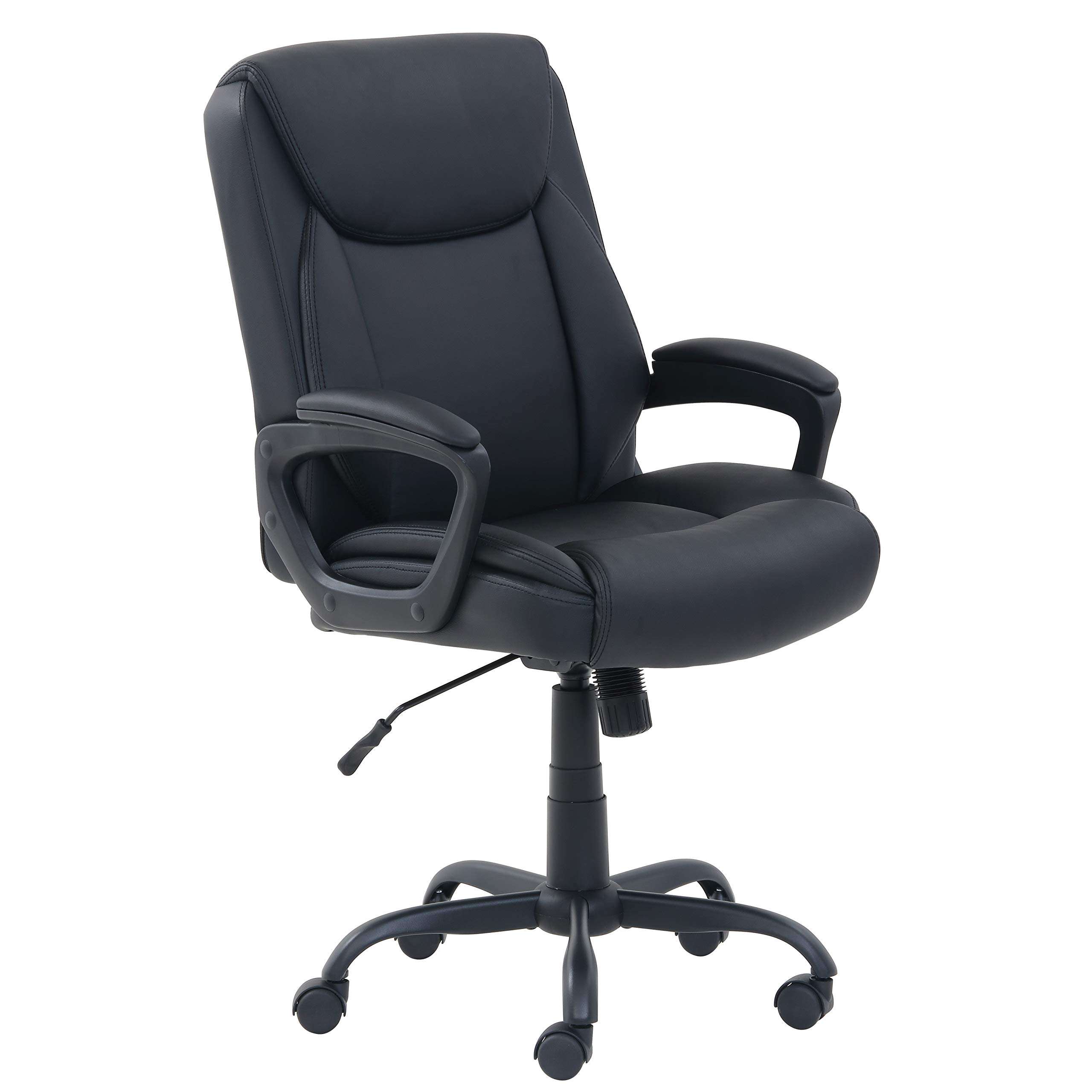 Amazon Basics Classic Puresoft PU Padded Mid-Back Office Desk Chair with Armrest, Easy Assembly, Sturdy Metal Base, Wheels, 275lb Support, 26"D x 23.75"W x 42"H, Black - Image 1