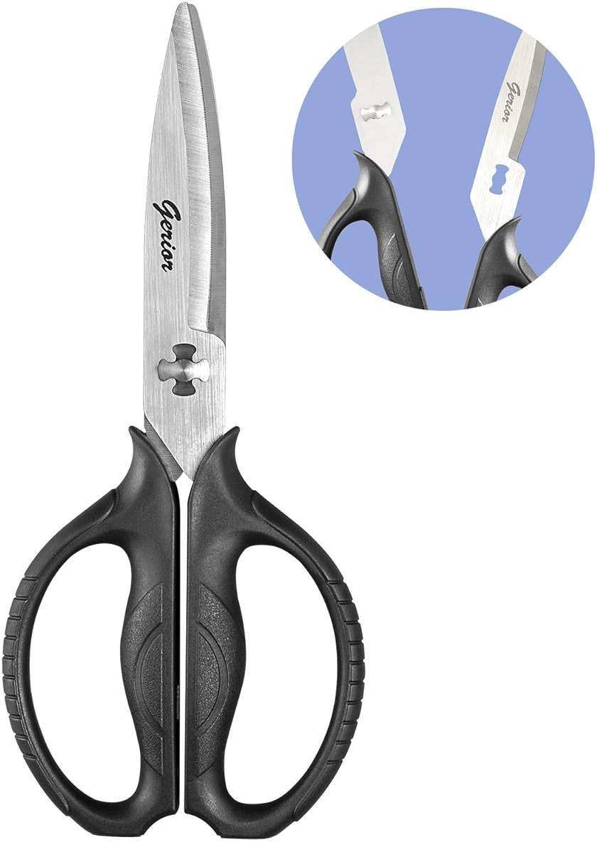 Food Scissors - Stainless Steel Kitchen Shears for Food, Chicken, Meat, Vegetables & Herbs (Black) - Image 1