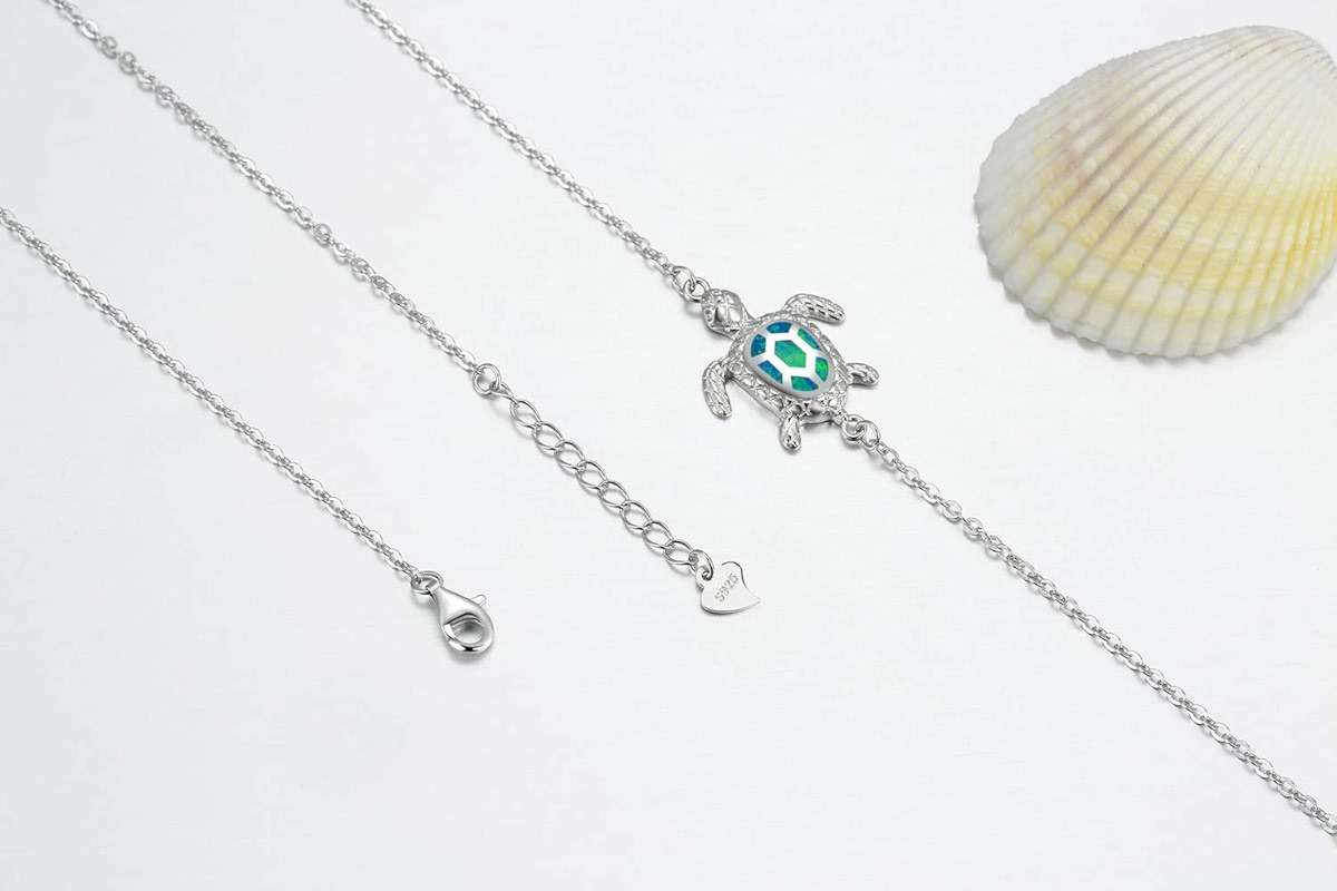 PUPILLEMON Blue Opal Sea Turtle Ankle Bracelet Sterling Silver Anklet Fine Jewelry For Women Gifts (Large Bracelet) - Image 3