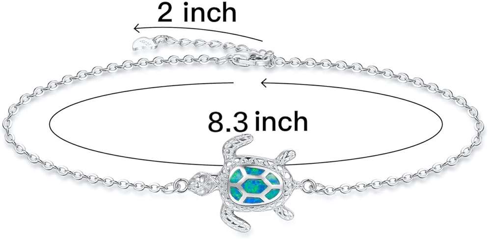 PUPILLEMON Blue Opal Sea Turtle Ankle Bracelet Sterling Silver Anklet Fine Jewelry For Women Gifts (Large Bracelet) - Image 5